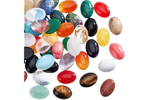 SUPERFINDINGS 48Pcs Ovales Cabochons de Pierres Précieuses 23 Styles Pierre Energétique 14x10mm Cabochons d'agate Pierres Semi-Précieuses No Hole Cabochons en Cristal de Quartz pour Bijoux Faits