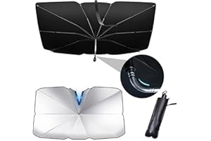 ZUQUIK Sonnenschutz Auto Frontscheibe,Auto Sonnenschutz mit biegsamem Griff und Rückspiegelausschnitt, 145 x 79 cm, inkl. Tasche, für bestimmte Limousinen, Vans & SUVs