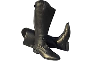 Rhinegold Elite Luxus Extra Wide BLACK or BROWN LEATHER RIDING BOOTS - Soft Feel Leather, Comfortable Fit, Elasticated Laced Front, Women's Equestrian Boots with Full Length Back Zip