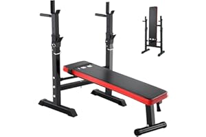ISE Banco de musculación plegable ajustable con soporte de barras para mancuernas y estación de dips, bancos de musculación ajustables rojo negro 544-BK, blanco negro 544-WH