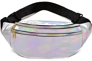 FENGLIN-JOY Sac Banane Ceinture Brillant,Sac Banane Fille Sac Banane Holographique Sac Banane Tendance avec ceinture réglable pour la fête, la course à pied, la randonnée (argent)
