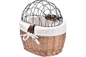 Dovhmoh Dog Bicycle Front Handlebar Basket Pets Seat Handwoven Wicker Road Bike Basket Pet