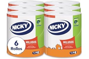 Nicky Milusos Papel de Cocina | 6 rollos | Hojas de 2 capas, 300 hojas por rollo | Papel súper absorbente y resistente | Pape