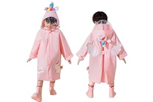 Volunboy Poncho Pluie pour Enfants, Imperméable Veste de Pluie avec Capuchon Boutons pour Fille Garçon, Cape de Pluie Motif Animalier 3D