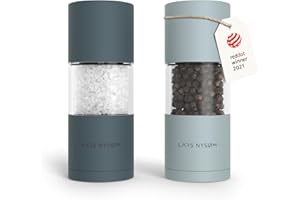 LARS NYSØM Set de moulin à sel et à poivre en acier inoxydable avec broyeur réglable en céramique 2 pièces I Set de moulin à épices manuel (Blue)