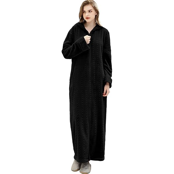 Zipper Housecoats For Women Rubehoow Women's Fleece Dressing Dress