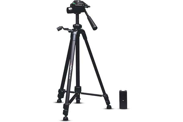 Digitek (DTR-490 LW) Foldable Tripod Stand with Smartphone Holder, Pan Head & Quick Release Plate, 4.92ft Max Height, 4kg Load, Rubberised Legs, 3-Section Adjustable for DSLR & Smartphones