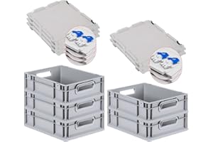 PROREGAL SuperSparSet 5x Eurobox NextGen Grip mit Scharnierdeckel und blauen Schiebeschnappverschlüssen, HxBxT 12x30x40cm, 11 L, Grau, Griffe offen, Eurobehälter, Transportbox