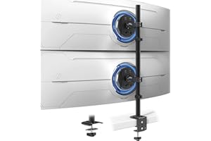 Monitor Halterung 2-Monitore übereinander für 17-49 Zoll Flach & Curved Bildschirme, Vertikale Bildschirmhalterung 2 Monitore Höhenverstellbar mit 20Kg Pro Arm, VESA 75/100 mm, Schwarz