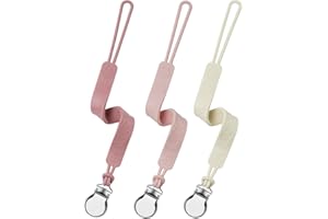 Silicone Dummy Clip, Seposeve Pack of 3 Baby Pacifier Teether Clip with 4 Texture, Soft Flexible Soother Chains Clips for Boy and Girl, Keeps Pacifier Clean, Purple Pink White