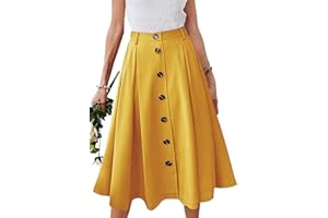 JayscreateEU Damen Rock Midirock Rock Lang Hohe Taille Rock Knielang A Linie Damen Mit Taschen Sommer Rock Mit Falten Maxirock Herbst Rock mit Fransen