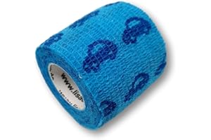 ‎LISACARE LisaCare Selbstklebende Bandagen - 2 Rollen 5cm breit - selbsthaftend, elastisch für Kinder - Riesige Farb- & Motivauswahl - Bandagen zum Trösten (Auto blau)