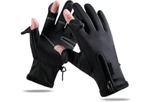 VGEBY Rękawiczki Wędkarskie, Rękawiczki Wędkarskie Ciepłe Wyściełane Pogrubienie Ekran Dotykowy 2 Cięte Palce Wodoodporne Rękawiczki Rowerowe Czarne