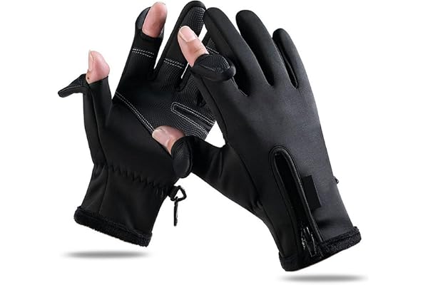 VGEBY Fiskehandske, Fiskehandskar Varm Vadderade Förtjockning Pekskärm 2 Cut Fingers Vattentäta Cykelhandskar Svarta (XL)