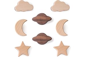 OESSUF 8 PCS Tiradores Madera de Muebles, Tiradores de Madera para Habitación Infantil, Ganchos Sin Taladrar, Pomos para Muebles con Tornillos con Tres Métodos de Instalación