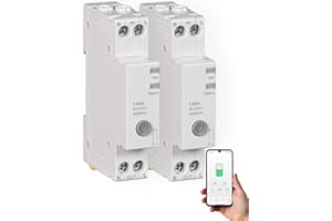 MOES WiFi Smart Relay Circuit Breaker DIN Rail - V0 Fireproof, Energy Monitoring, Remote/Timer/Voice Control via Tuya Smart App, Compatible with Alexa & Google Home (1-63A Adjustable) - 2 Pack