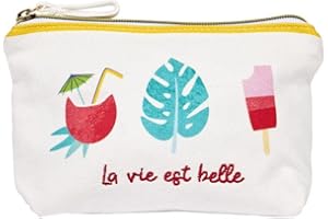 DRAEGER PARIS 1886 DRAEGER Paris - Pochette en Coton La Vie est Belle - 21 x 12 cm - Blanc - Pochette de Rangement, Trousse de Maquillage, Accessoire de beauté, Format Voyage, Idée Cadeau pour Femme