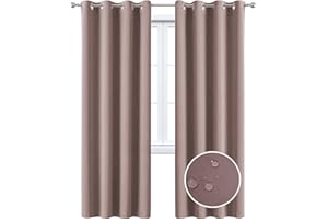 MAXIJIN Cortinas Impermeables para Ventanas Cortinas Oscuras para Dormitorio Cortinas Aislantes Térmicas de 2 Paneles con Ojales para Interiores, Sala de Estar (140 X 245 CM, Rojo Grisáceo)