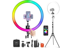 NEEWER SRP18C - Juego de Luces LED RGB ultradelgadas con Control de aplicación con Soporte de luz Reversible, Soporte para teléfono, rótula, 2500 K – 10000 K, CRI 95+/TLCI 97, 3700Lux/0,5 m, 18