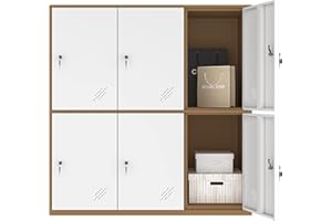MECOLOR Metal Office and Home Locker Cabinet with 6 Doors Storage for Cloth Shoes or bags,two layer 3 componet locker cabinet, metal cabinet for school and living room(White, 6D)