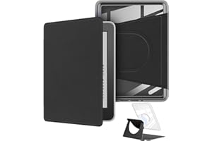 YOUNGME Étui rotatif à 360 degrés pour Kindle Paperwhite 7" (12e génération - version 2024), design magnétique amovible, support réglable, dos transparent avec mise en veille/réveil automatique, noir