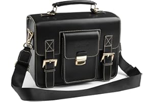 Cwatcun Sacoche pour Appareil Photo Sacoche d'épaule pour Appareil Photo Compact Sacoche étanche Rétro Compatible avec Canon Nikon Sony SLR/DSLR Appareil Photo sans Miroir et Objectif Noir, Moyen