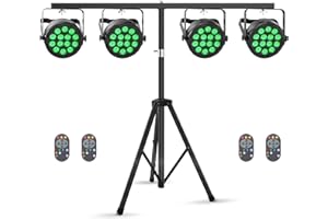 HOLDLAMP Juego de 4 Focos LED RGBW de 14 x 6 W Con Trípode, DMX512, Luz de Discoteca, Mando a Distancia, Para Escenarios, DJ, KTV, Show, Bar, Halloween