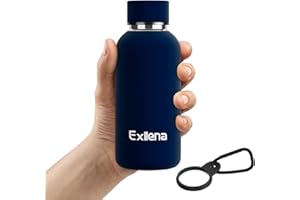 Exllena Small Water Bottle 350ml with Clip, Double Wall Vacuum Small Insulated Water Bottle Keeps Drinks Cold 24 Hrs/Hot 12 Hrs, Small Water Bottle for Handbag BPA Free (Dark Blue)