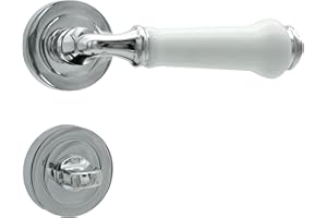 domino Türgriff Drückergarnitur WC - Badezimmer Set | Rund-Rosette | Türbeschlag für Badezimmertüren | Set WC - Rosetten-Garnitur | Türklinke aus Edelstahl mit weißer Keramikeinlage | LUDWIK-R M6
