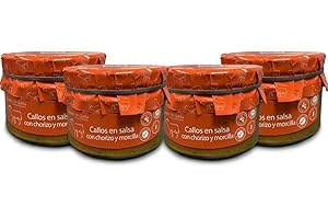 OBRADOR LOS CARACOLES Callos en Salsa con Chorizo y Morcilla 560 g – PACK 4 Unidades - Callos a la Madrileña Artesanales - Receta Casera Tradicional - Conservas Gourmet de España - Regalo Gastronómico Original