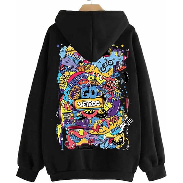 Buy Veirdo Cotton Fleece Regular Fit Hooded Sweatshirt Full Sleeves Doodle  Graphic Printed Jumper Sweatshirt for Men/Boys Black at Amazon.in