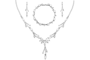 CERSLIMO Parure de bijoux argenté/doré/or rose - Ensemble de bijoux de mariage - Avec zircone cubique 5A - Collier et boucles d'oreilles - Plaqué or blanc - Avec boîte cadeau - Cadeau pour femme