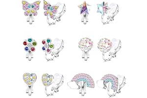 HMCEY 6 Paires Boucle D'Oreille Enfant Fille,Clips Oreilles Non Percées,Princesse Boucle Oreille Sans Trou,Hypoallergéniques Boucles D'Oreilles Mode,Clip On Earrings Kids pour Cadeau Accessoire