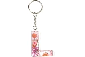 Cotswold Crafts By Emma Personalised Handmade A-Z Letter Keyring with Pink Pressed Flowers and Rose Gold Foil – Custom Keychain Gift or Bag Charm for Women, Men, Kids, Handbags, or Backpacks- Letter L
