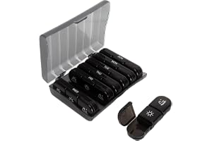Tablettlåda 7 dagar 3 fack per dag Svart med pincett | ABS veckobox med sju dagsbehållare och ytterhölje storlek 15,6 x 12 x