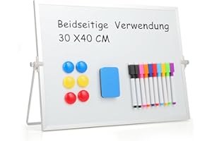 RMIVEGLIA Tableau Blanc Effaçable sur Pied 30x40 cm, Ardoise Effaçable Magnétique Double Face avec Support, Tableau Blanc Effaçable Magnétique pour Enfants, Maison et Bureau, White Board Polyvalent.