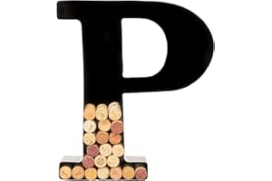 will's Portacorchos para vino - Letra monograma de metal (P), negro, grande | Regalos para amantes del vino, inauguración de la casa, compromiso y despedida de soltera | Arte de pared personalizado