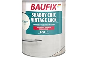 BAUFIX Shabby Chic Vintage Lack altweiss, matt, 0.75 Liter, Buntlack, kreideartige Farbe für Vintage Look Möbel, sehr gute Haftung und Deckkraft