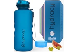Hydracy Botella de Agua con Marcador de Tiempo - 2 L Botella de Agua Deportiva sin BPA - Botella de Gimnasio Antifugas con Funda Antitranspirante e Colador de Infusión