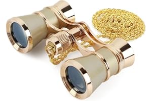 ANGEEK 3 x 25 Classic Foldable Opera Glasses Binoculars Metal Body with Chain Optical Lens Theater Telescope Retro Design Women Girls Gifts(Golden)