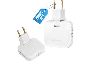 DROCODO Set de 2 Ladron enchufes Plano | Enchufe Plano Pared extraplano de 3 Tomas Giratorio 180º | ladrón Enchufe | enchufes Planos detras Muebles | ladron Enchufe | Ladrones para enchufes (2 UNDS)