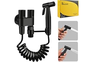 NAKIHOUSE Bidet Handbrause für Toilette, Edelstahl Bidet Handbrause Set mit 1-in-2-out-Doppelsteuerventil Wasserhahnspender und Schlauch Zum Waschen Von Haustieren, Reinigen Des Badezimmers, Schwarz