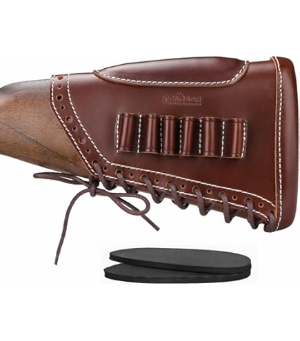 TOURBON Munitionstasche Aus Rindsleder - Wangenauflage Für Gewehrschäfte Mit 12GA-Patronenhalter