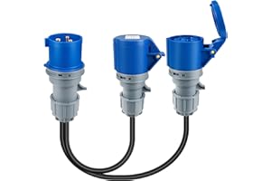 VAPOURD 16A Plug to 2 x 16A Sockets, 2 Way Hookup Converter Cable, Splitter Distributor Generator Caravan Adapter 230V IP44