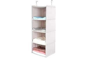 ‎BRILLIANTJO BrilliantJo hängeregal Kleiderschrank, 4 Fächer hochwertige Baumwolle Camping Schrankorganizer hänge mit Eisengestell Organizer Aufbewahrungssystem Set - Beige Karo