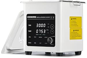 CREWORKS 1.2L Pulitore Ultrasuoni Digitale con Modalità Degas e 7 Livelli di Oscillazione 60W Vasca Ultrasuoni con 3 Modalità 100W Riscaldatore e Timer per Orologi Occhiali Uso Domestico