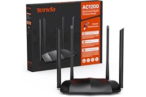 Tenda AC8 AC1200 WiFi Router - Wireless Router, Dual Band 5GHz/2.4GHz, 3 Gigabit WAN/LAN Ports, 4x6dBi Antennas, Repeater Access Point Mode, Beamforming, MU-MIMO, APP Control, IPv6, WPS