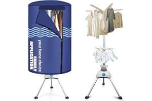 WingFly Secadora de Ropa Eléctrica Redondo Portátil 1000W con Reducción de Ruido para Dormitorios Familiares, Alta Capacidad Fácil de Almacenar para Dormitorios Familiares (Azul)