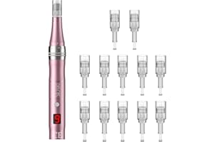 ‎PELCAS PELCAS Wiederaufladbarer 9 Stufen Derma pen Auto Derma Micro Needle Roller Electric Pen mit LCD-Bildschirm inkl. 12 Nadelköpfe Tragbares Microneedling Schönheit Gerät