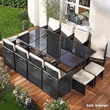 Polyrattan Gartenmöbelset Camouflage 13tlg Schwarz Poly...